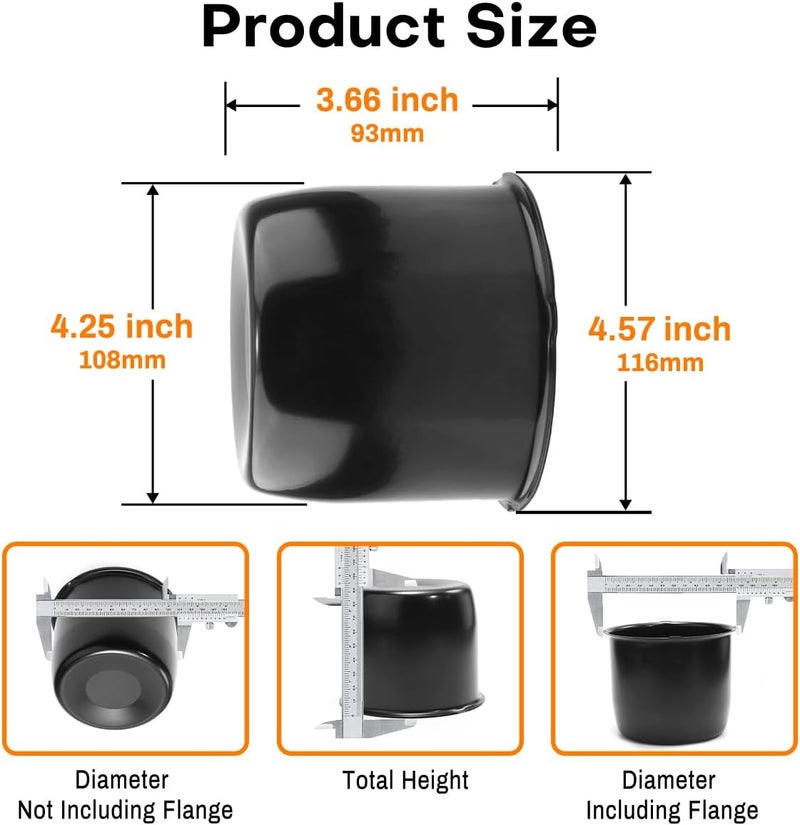 GTOWNWORKS 4Pcs 4.25 inch Wheel Center Caps Push Through for Truck Trailer RV SUV Wheels Rims, Black Carbon Steel Hub Caps 4.25" Bore, 3.66" Tall - Image 4